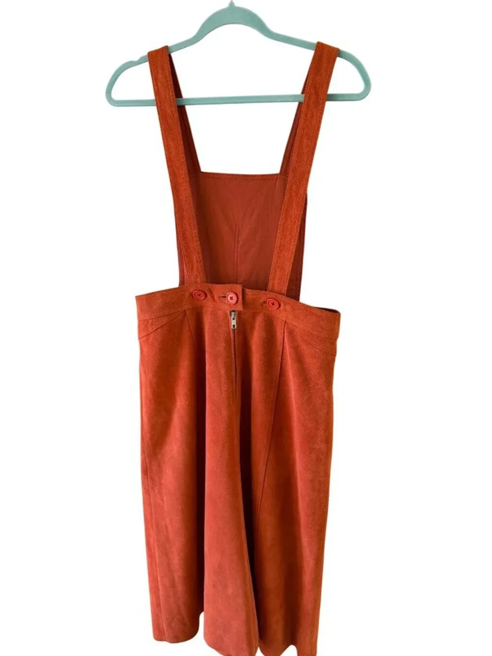 Free People Womens Midi Apron Dress Size 10 Burnt Orange Suede Bib Lined Retro